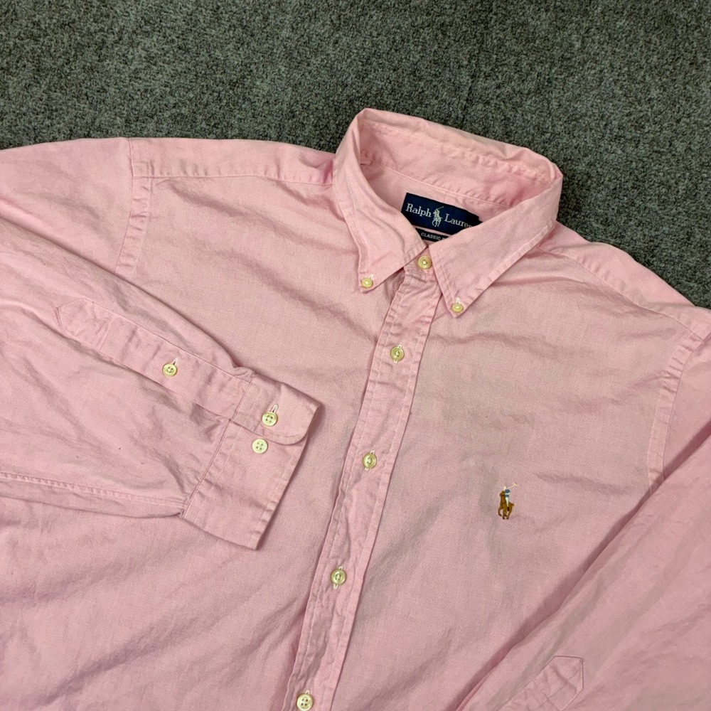 Ralph Lauren Mens Size 17.5 32/33 Pink Oxford Button Down Shirt Classic Fit
